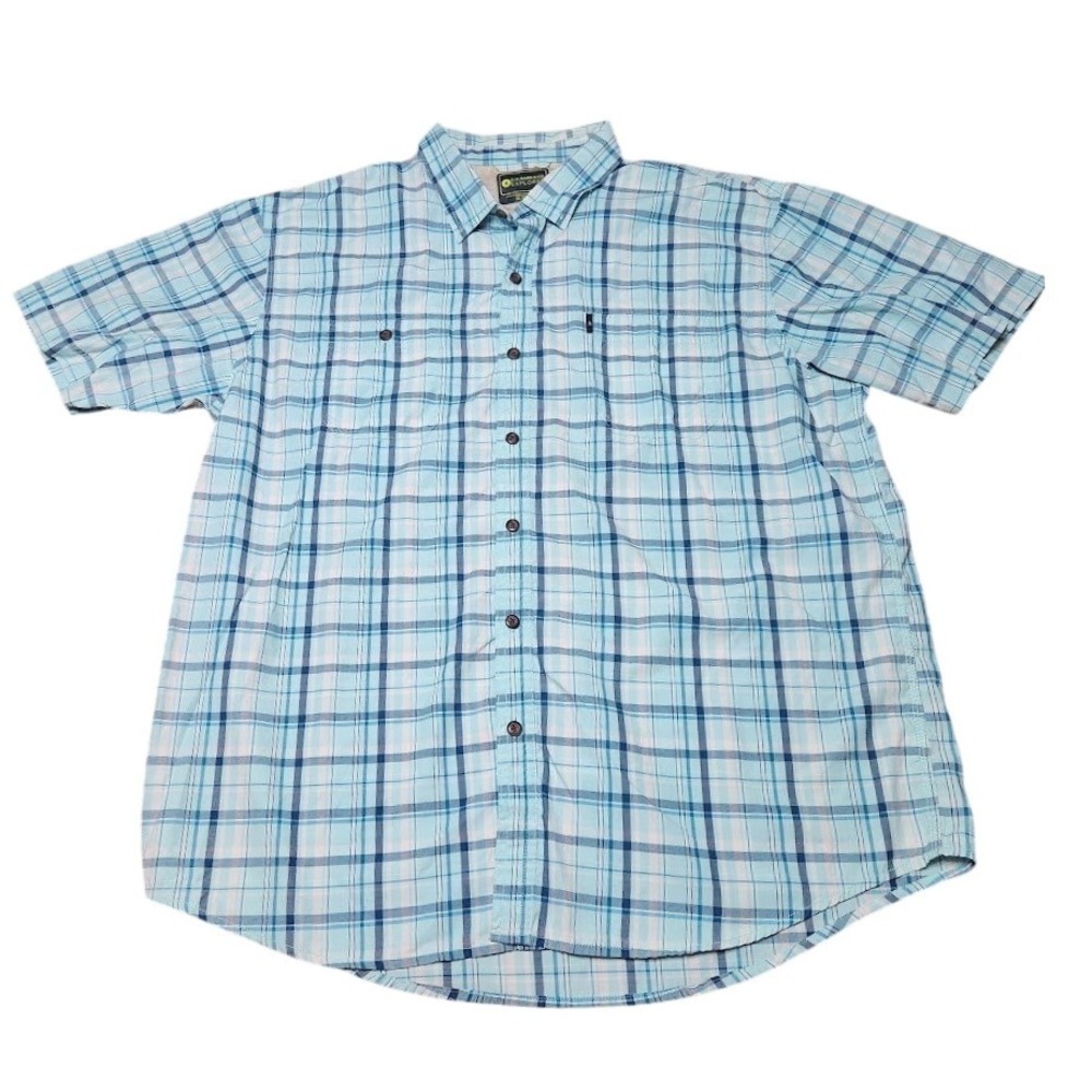 GH Bass Explorer Mens XXL Blue Plaid Short Sleeve Button Down Fishing Shirt 779